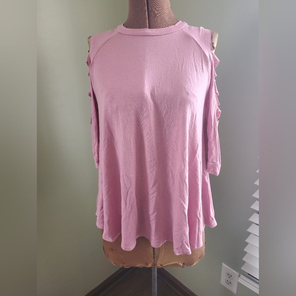POMELO Girls Large Pink Cold Shoulder Slash Tee